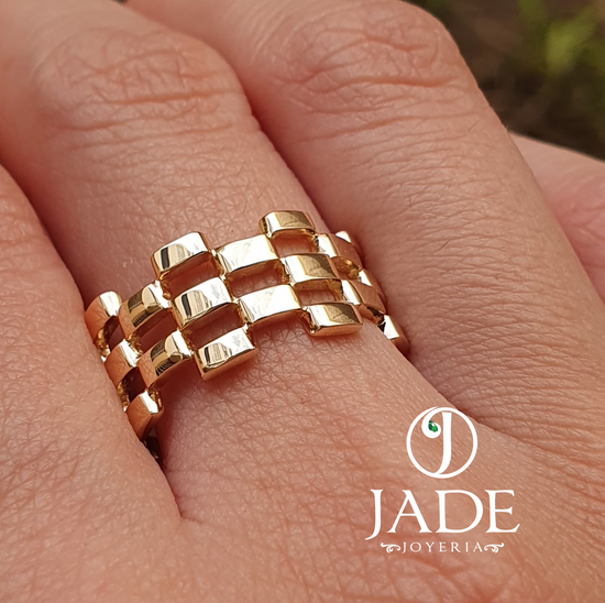Anillo tejido ancho en oro 18k – Jade18k (vista 2)