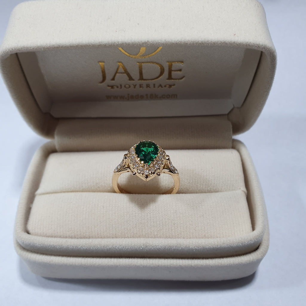 Anillo Sofia de Compromiso Oro 18k Piedra Verde Gota