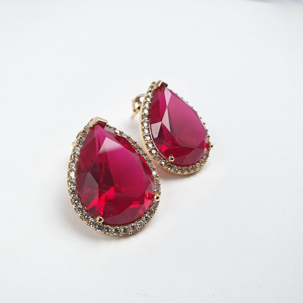 Aretes Poste Piedra Gota Roja