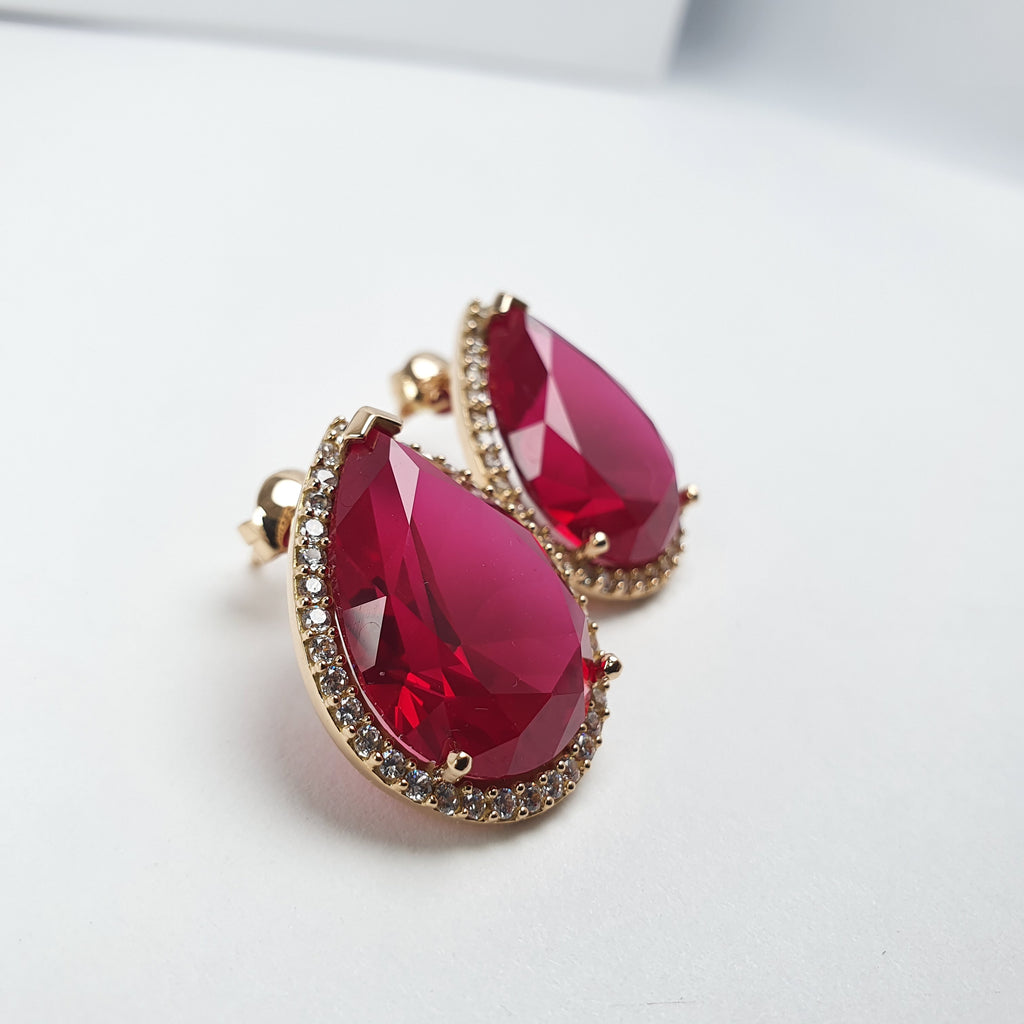 Aretes Poste Piedra Gota Roja