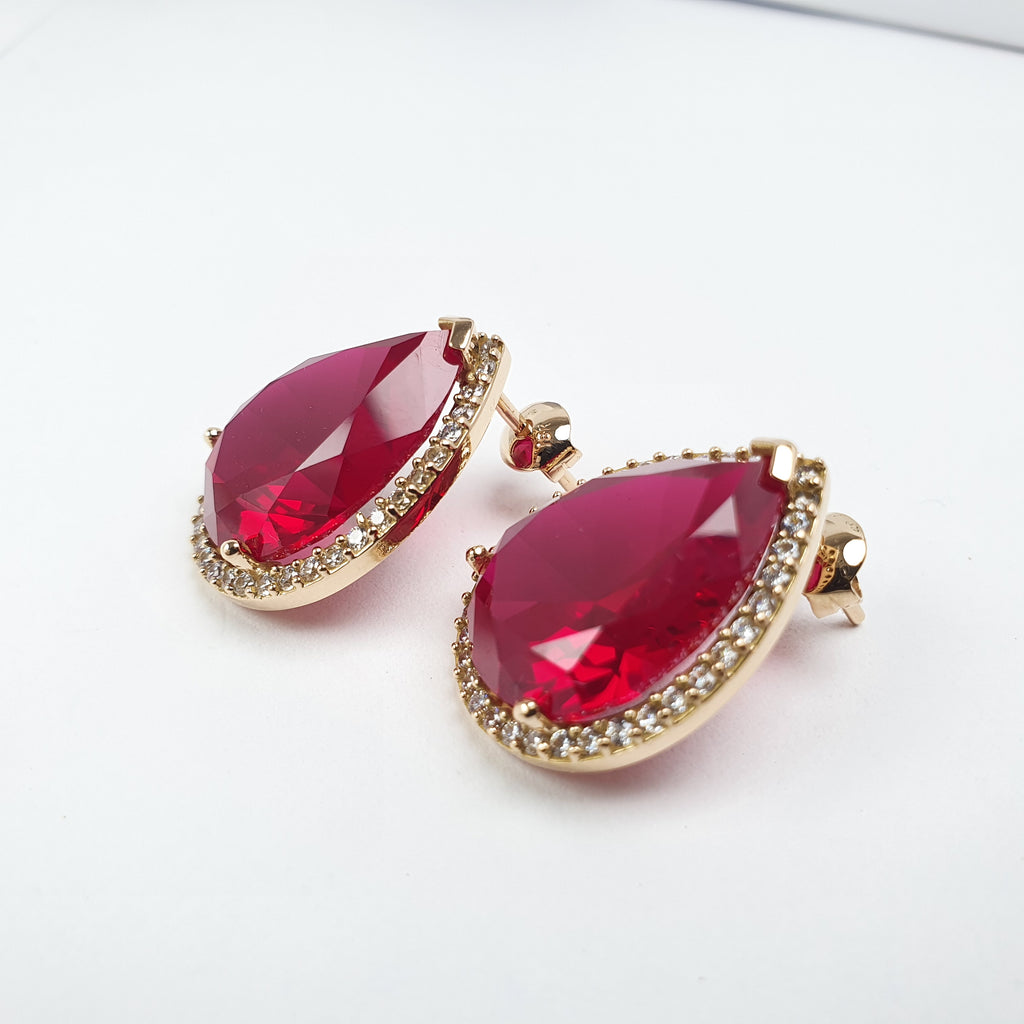 Aretes Poste Piedra Gota Roja