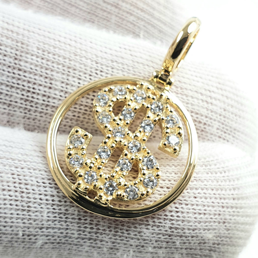 Dije de dolar con piedras en Oro 18k