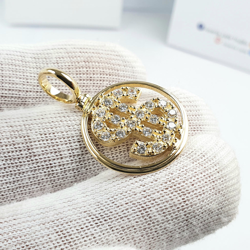 Dije de dolar con piedras en Oro 18k