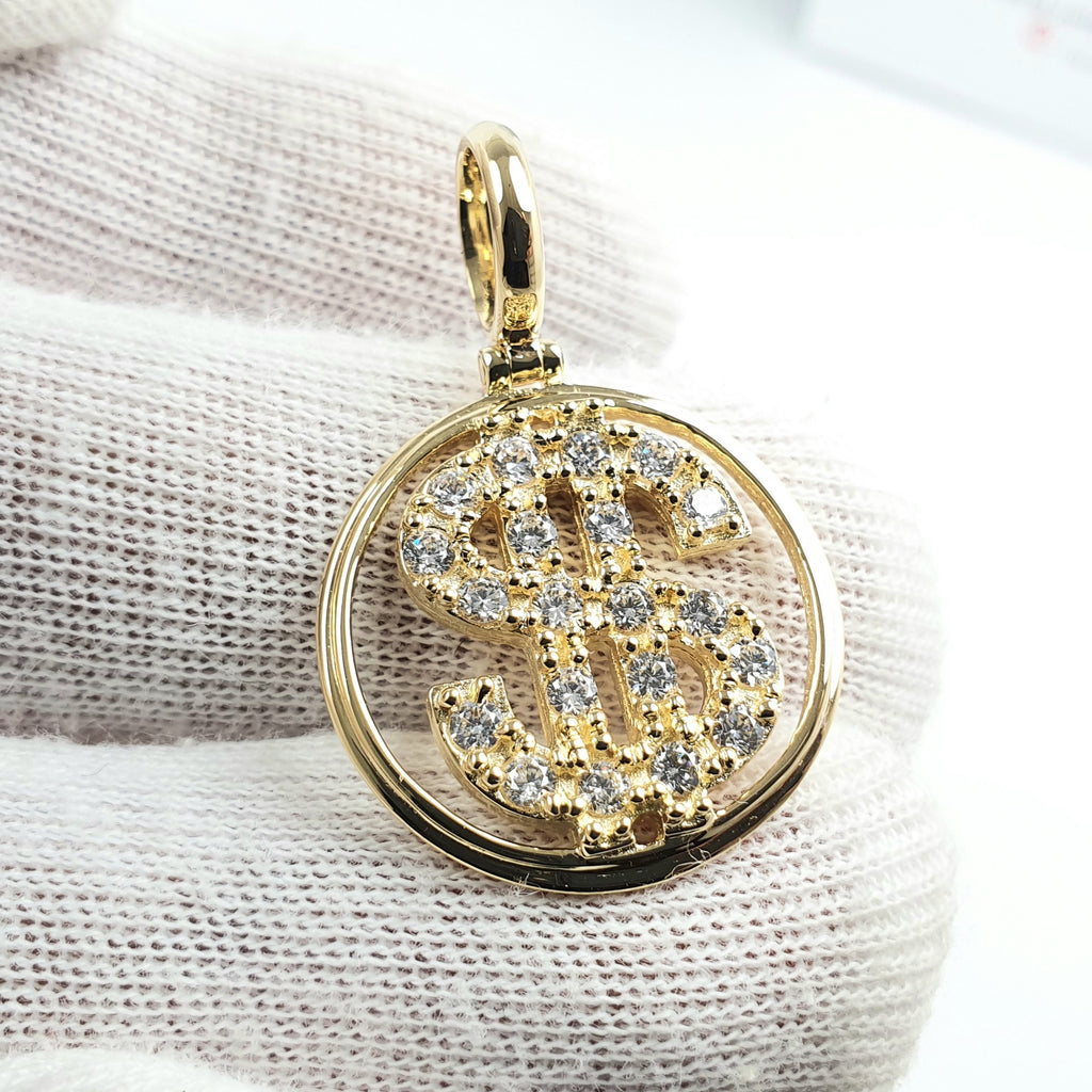 Dije de dolar con piedras en Oro 18k