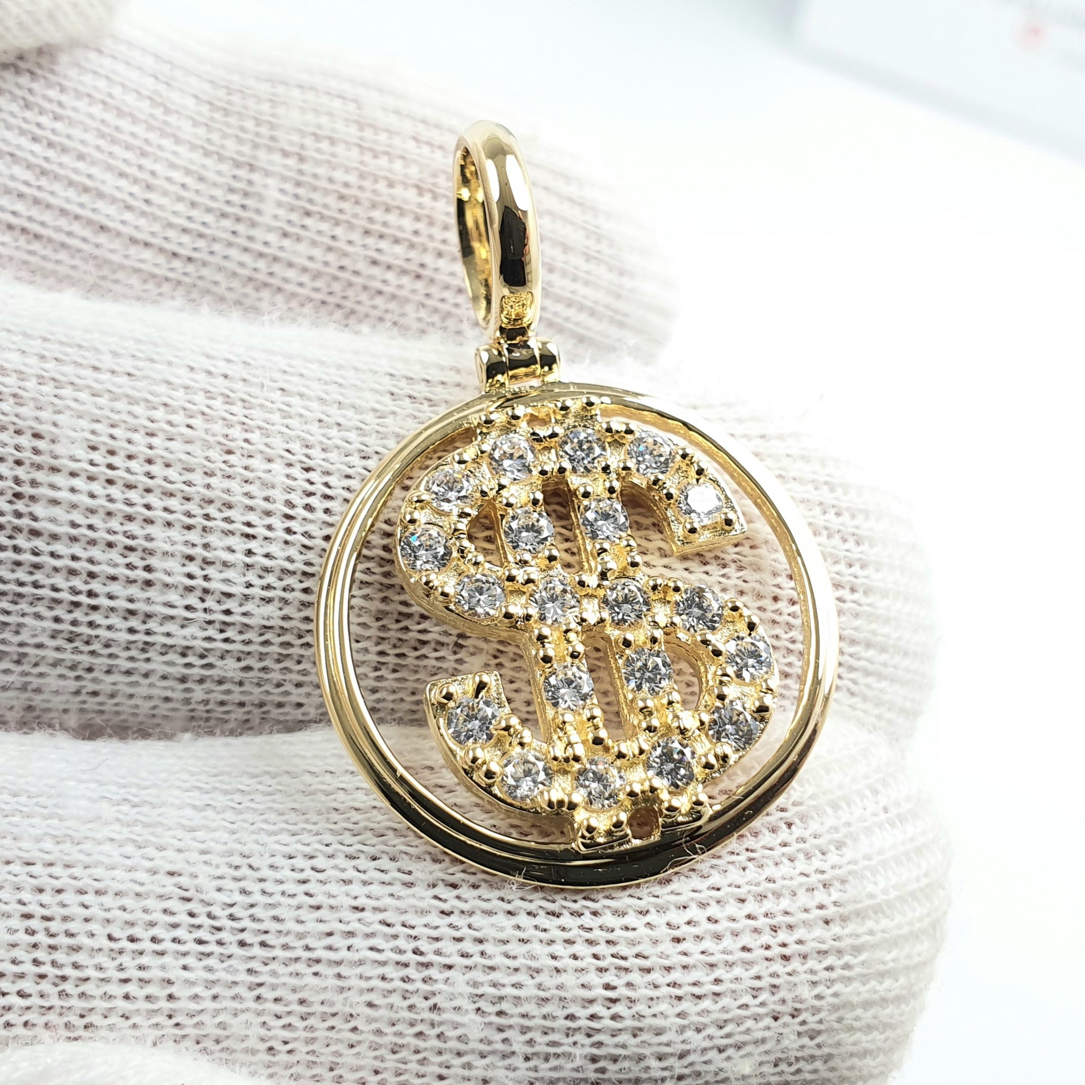 Dije de dolar con piedras en Oro 18k