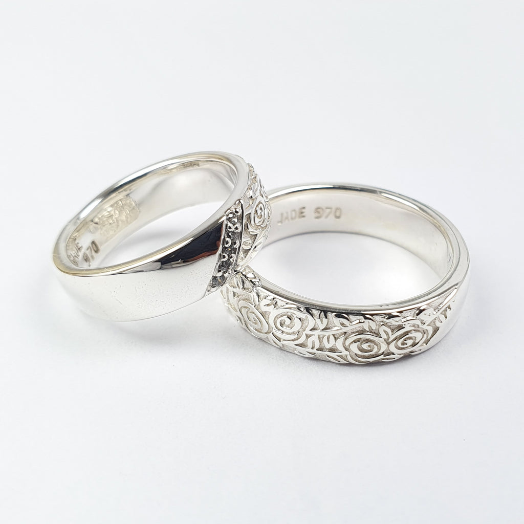 Alianzas en Plata Estilo Labrado Rosa con Piedras