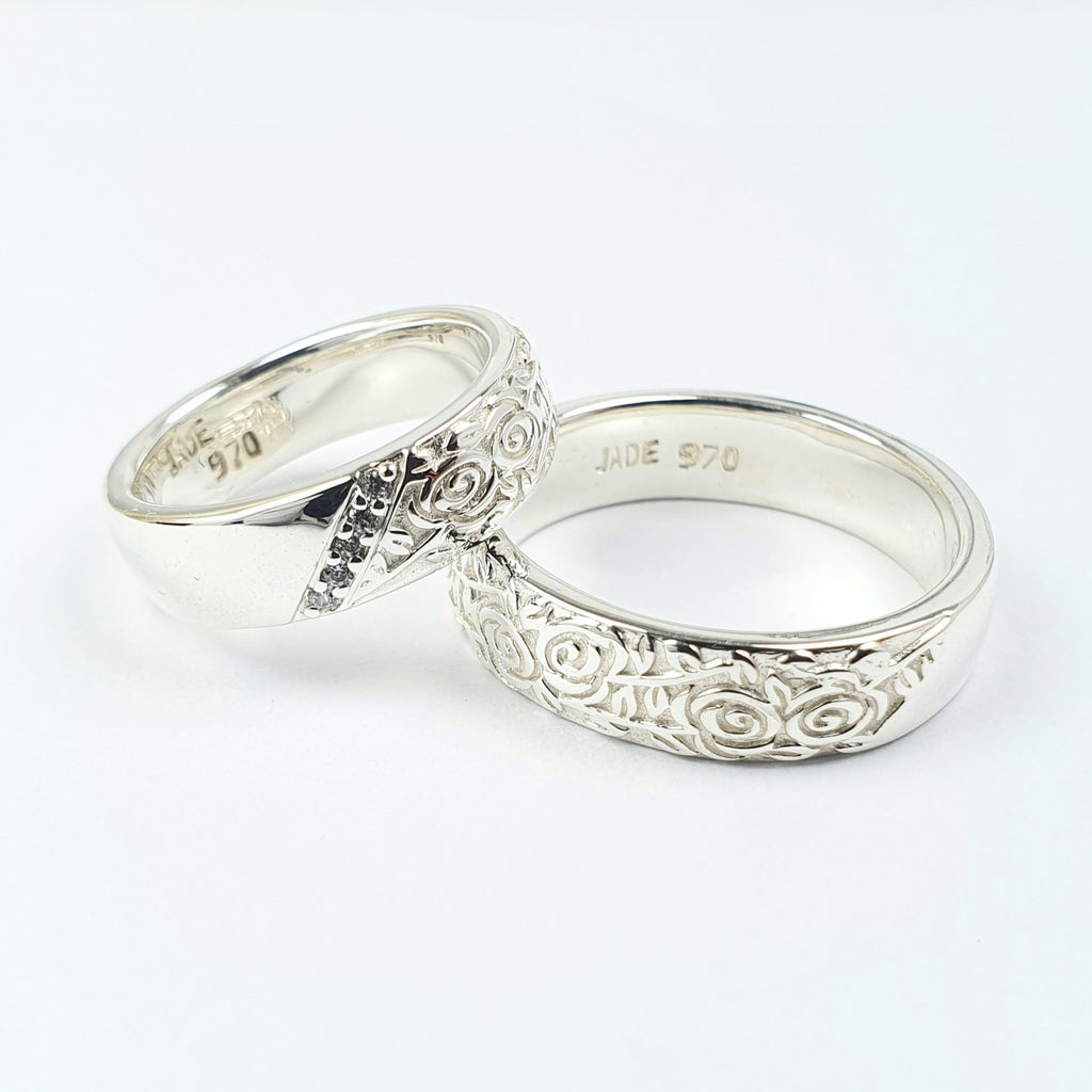 Alianzas en Plata Estilo Labrado Rosa con Piedras