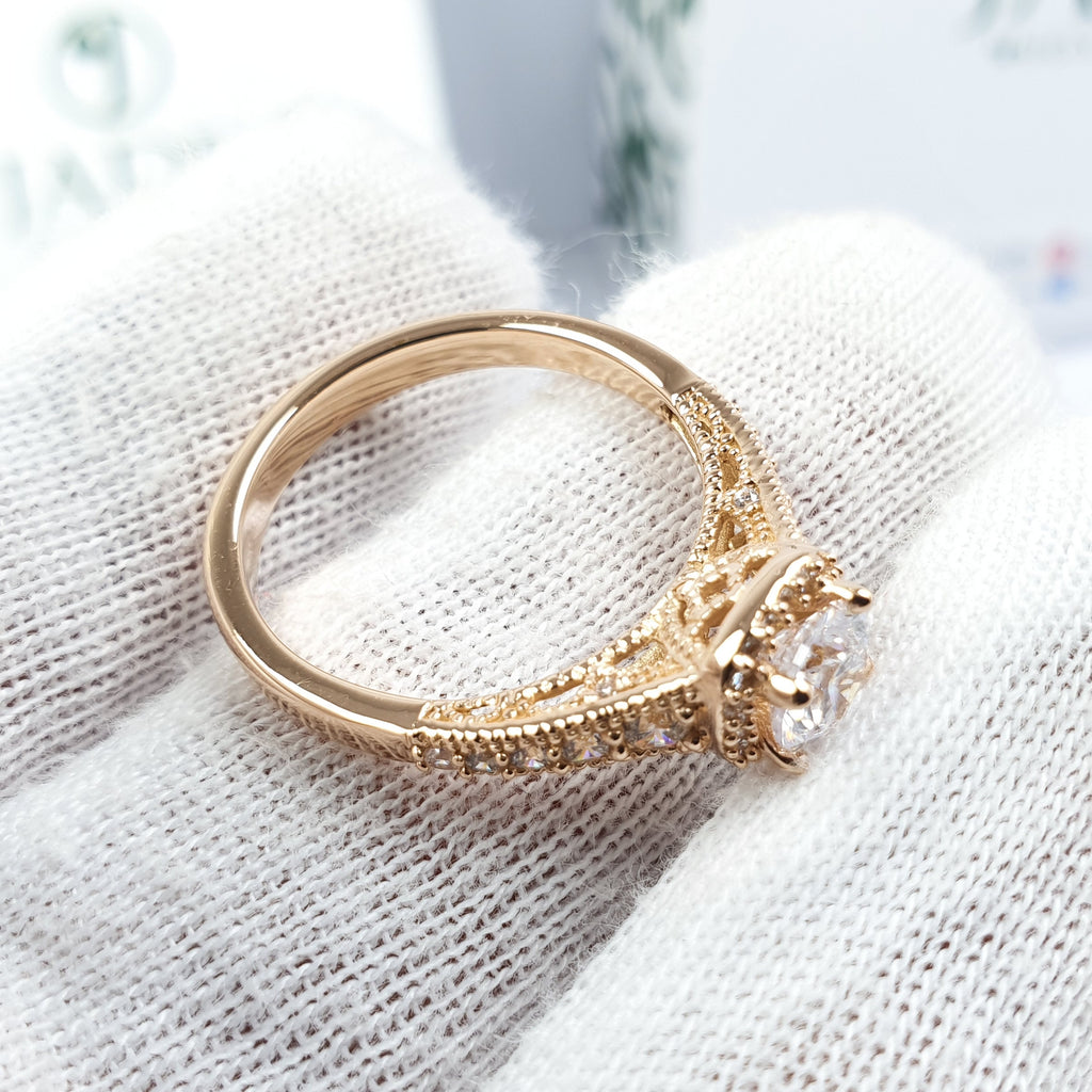 Anillo Alba de Compromiso Con Piedra Blanca Oro 18k