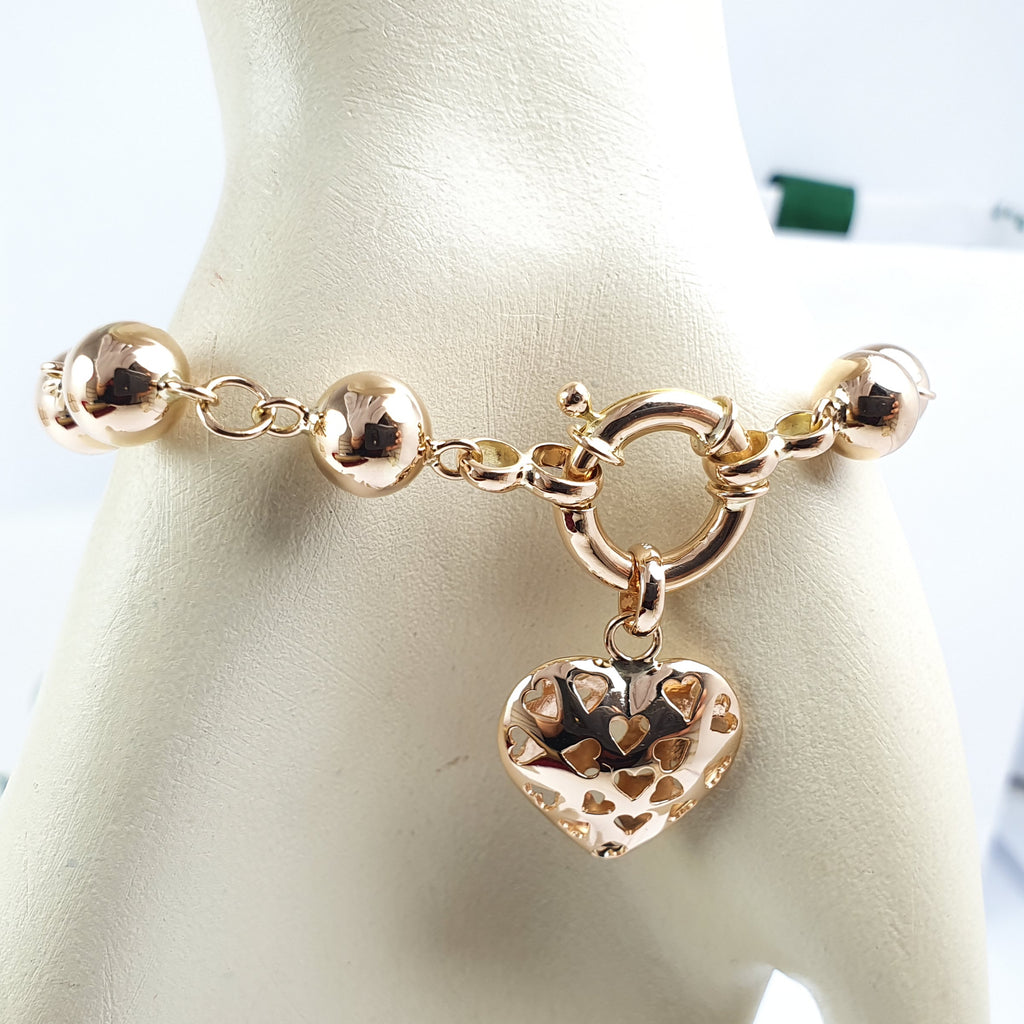 Pulsera de Bolitas con Dije de Corazón