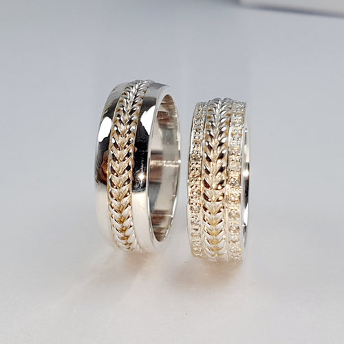 Alianzas en plata con soga y piedras