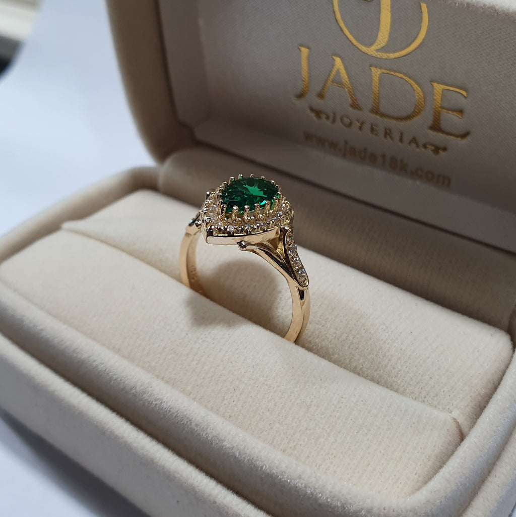 Anillo Sofia de Compromiso Oro 18k Piedra Verde Gota