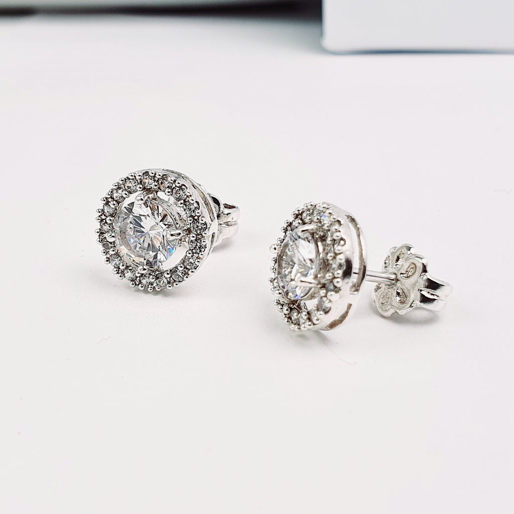 Aretes roseta en plata con piedra