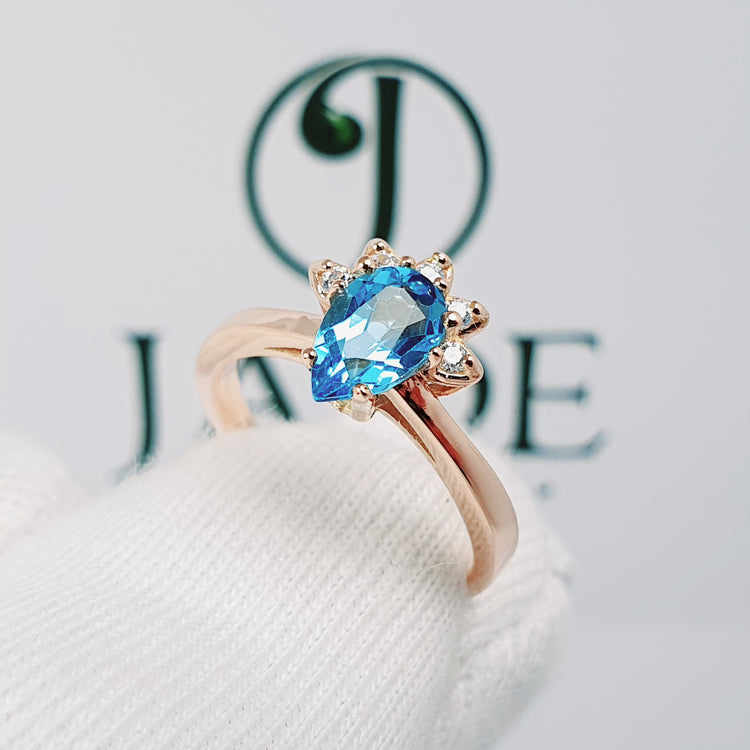 Anillo con Piedra Natural "Agua Marina" en oro 18k – Jade18k (vista 2)