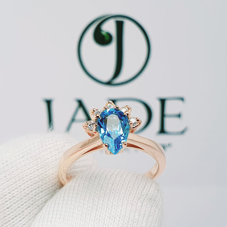 Anillo con Piedra Natural "Agua Marina" en oro 18k – Jade18k (vista 4)
