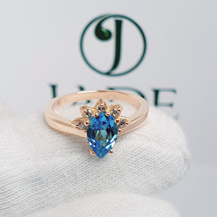 Anillo con Piedra Natural "Agua Marina" en oro 18k – Jade18k (vista 3)