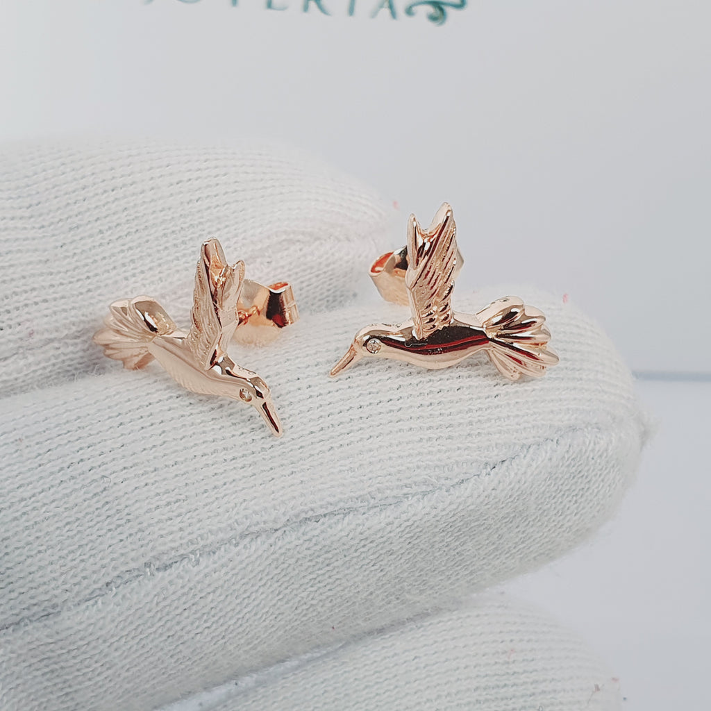 Aretes de Ave Colibri oro 18k