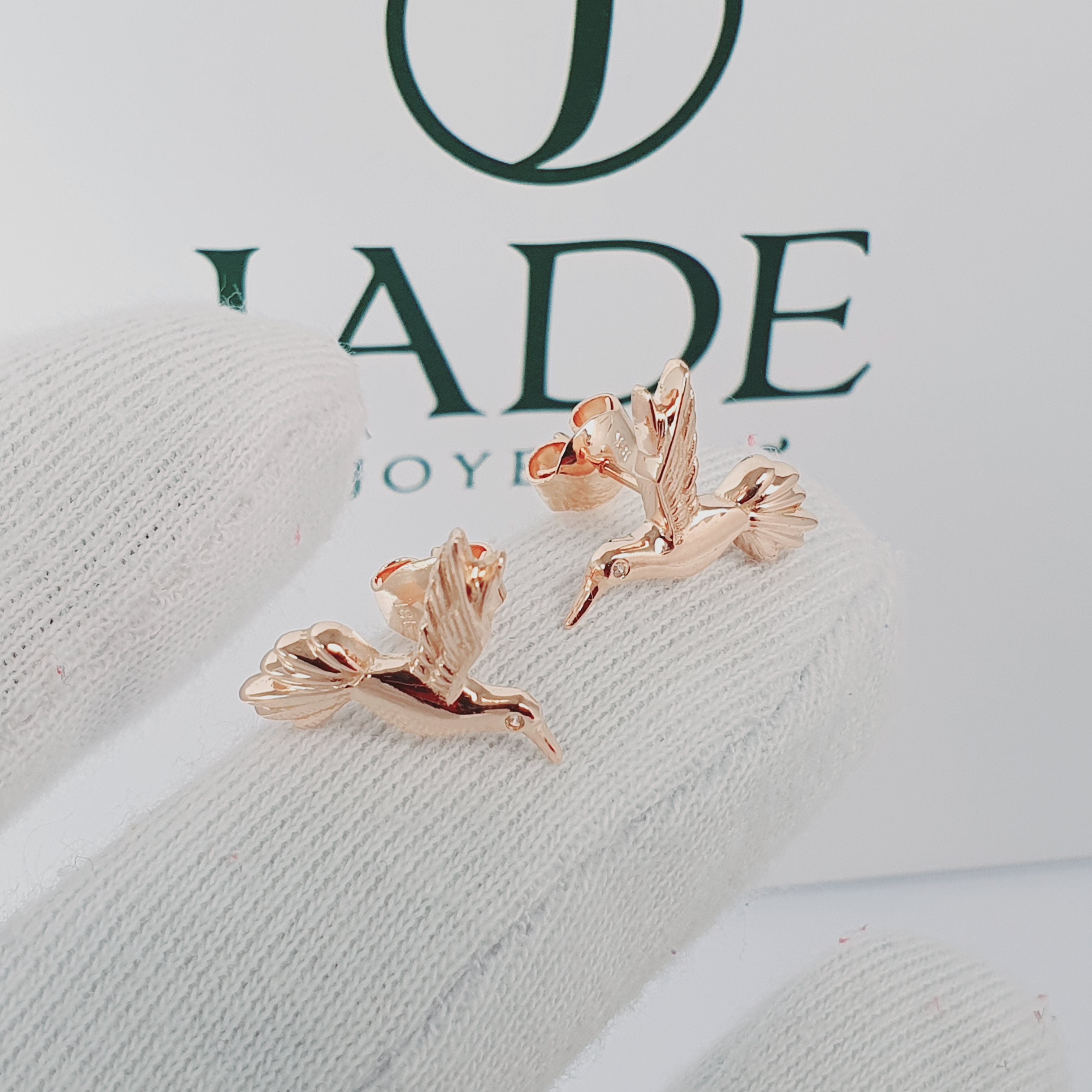 Aretes de ave colibri oro 18k