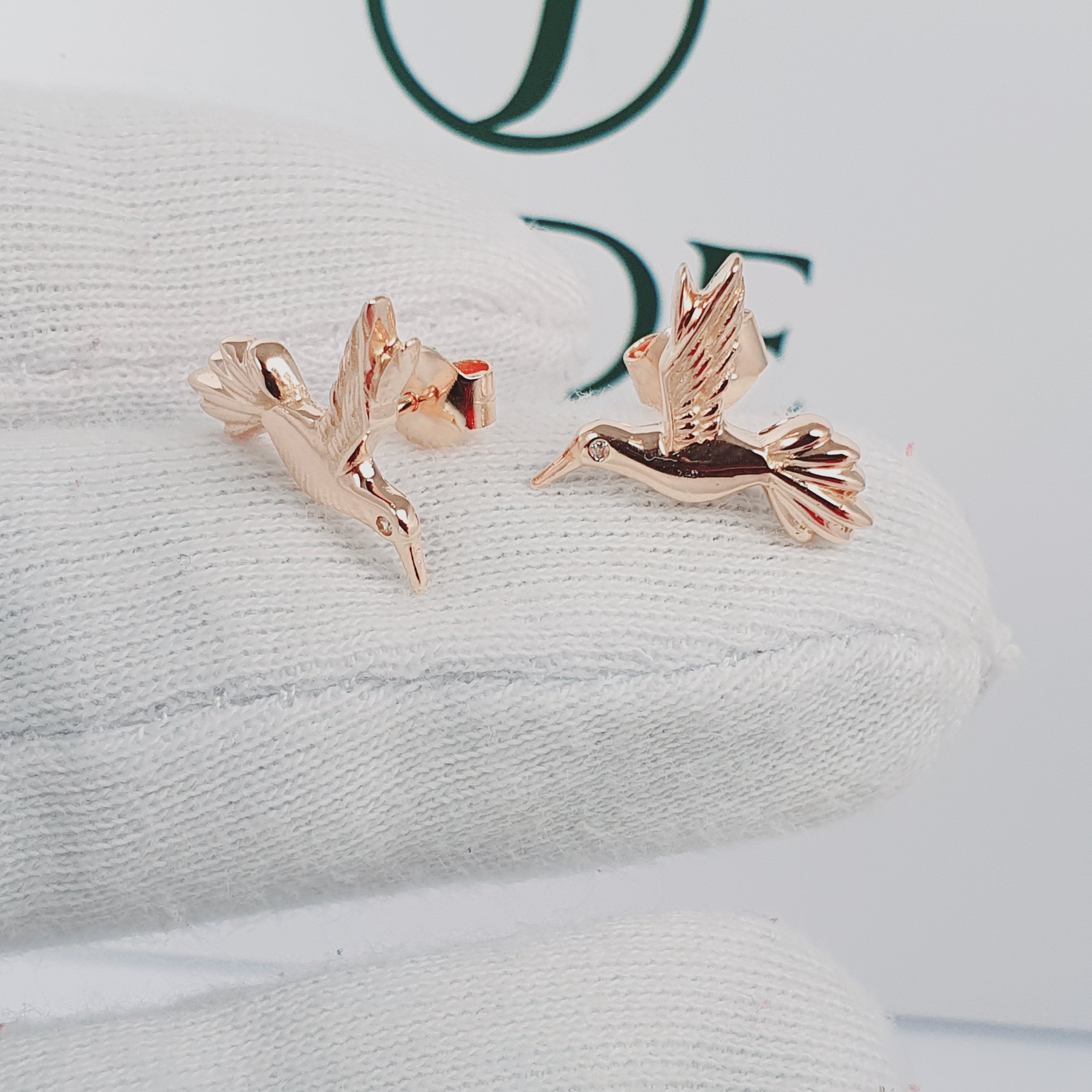 Aretes de Ave Colibri oro 18k