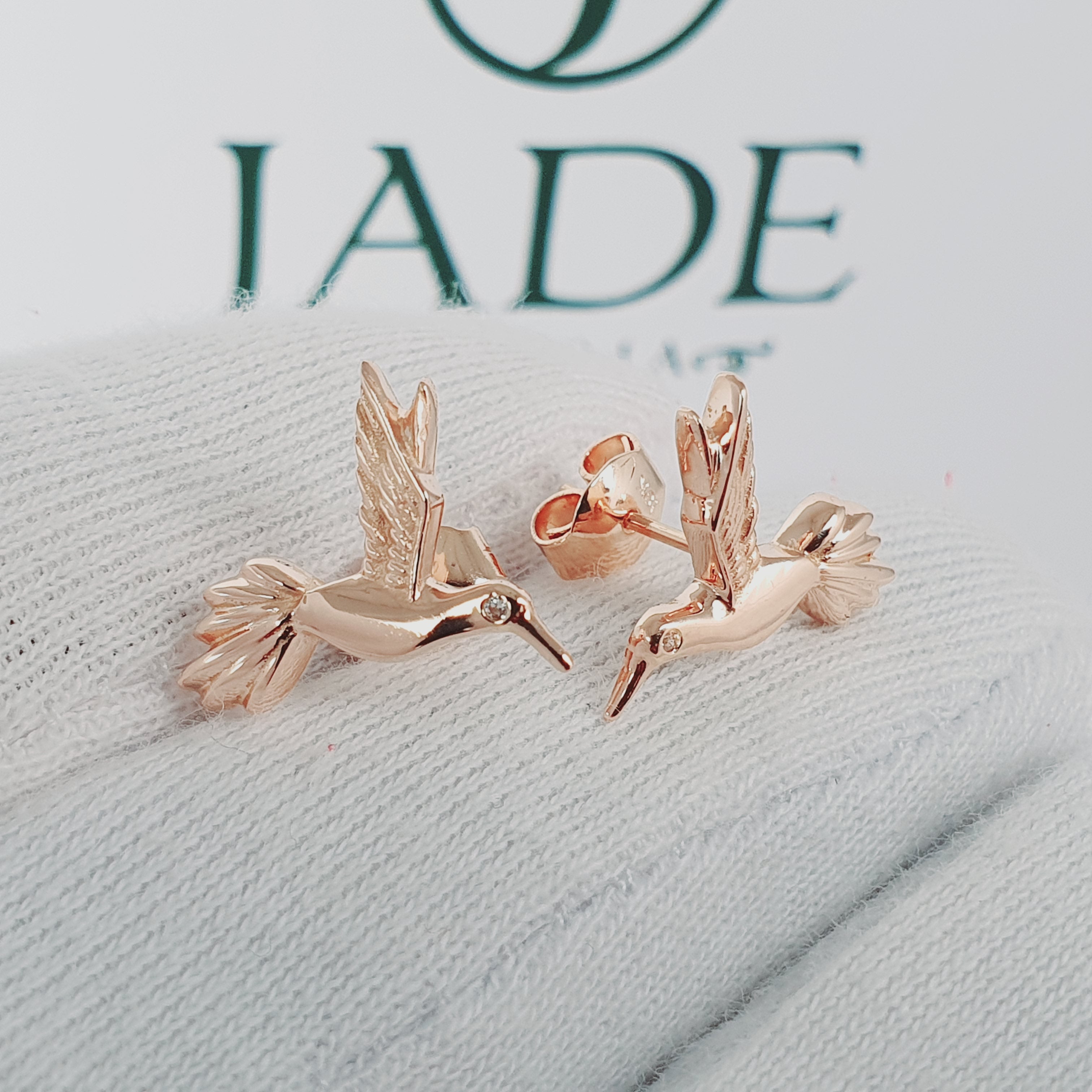 Aretes de ave colibri oro 18k