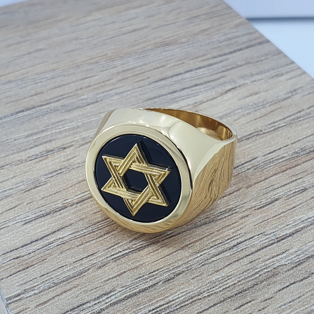 Anillo Bolichera estrella de david para varón con onix tapado