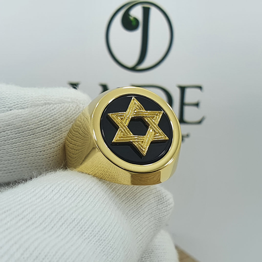 Anillo Bolichera estrella de david para varón con onix tapado
