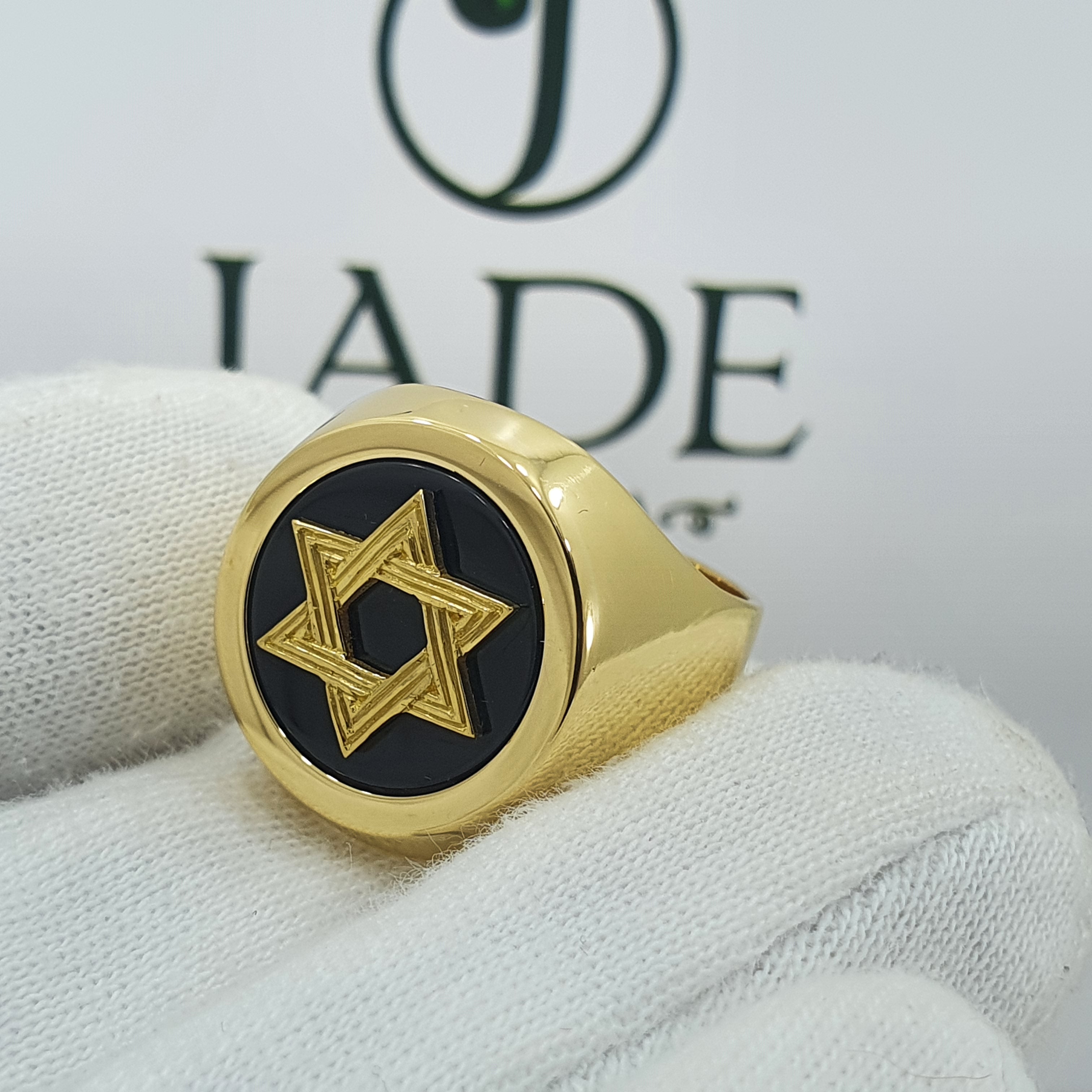Anillo Bolichera estrella de david para varón con onix tapado