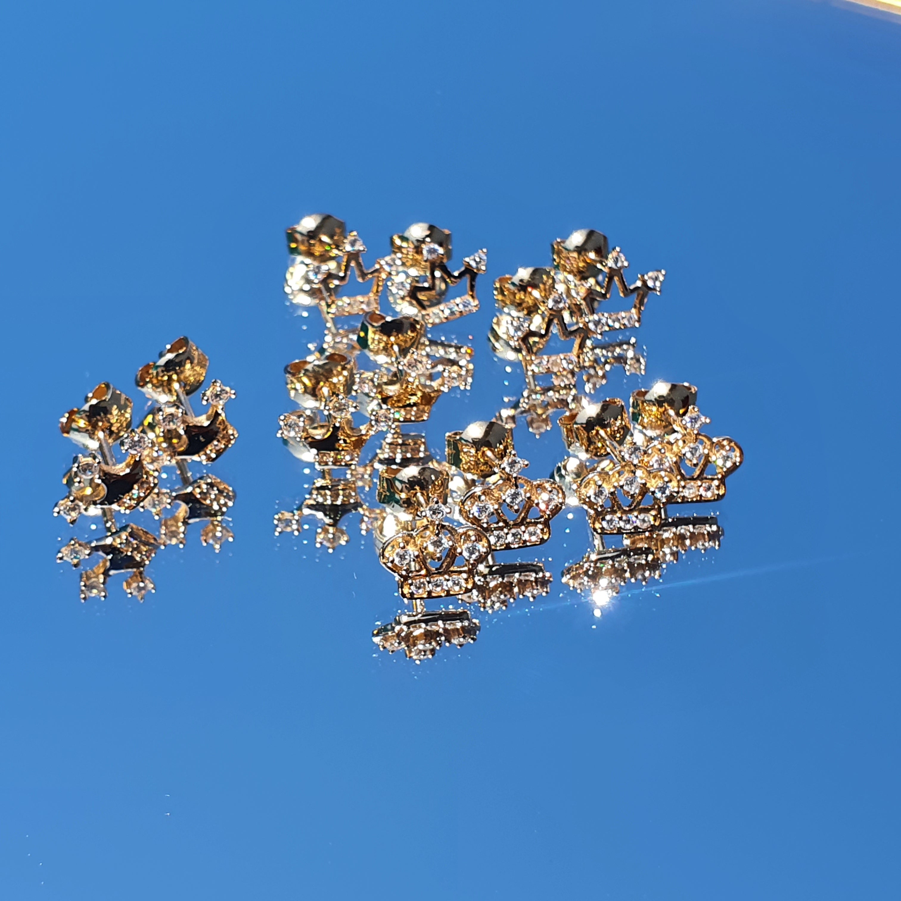 Aretes arete de corona reina princesa en oro18k