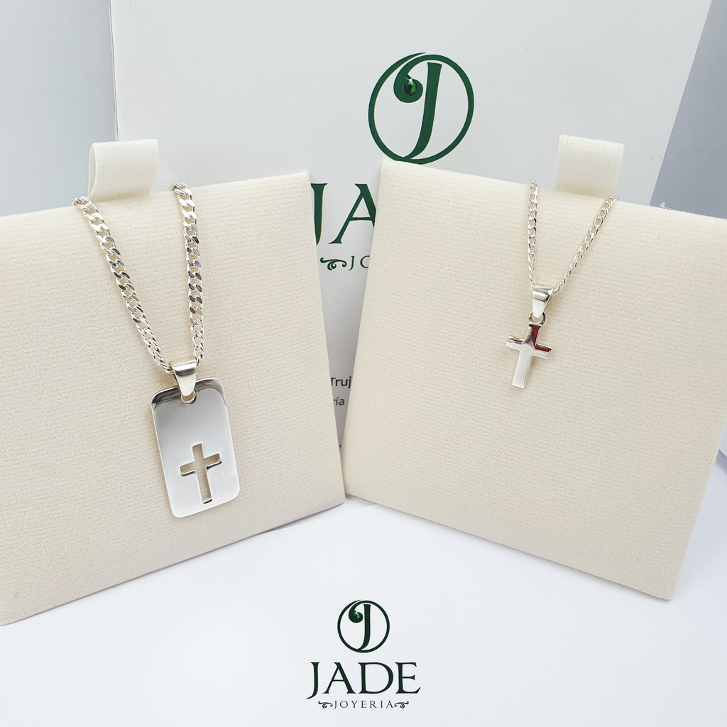 Dijes para pareja con dije de cruz en plata ley