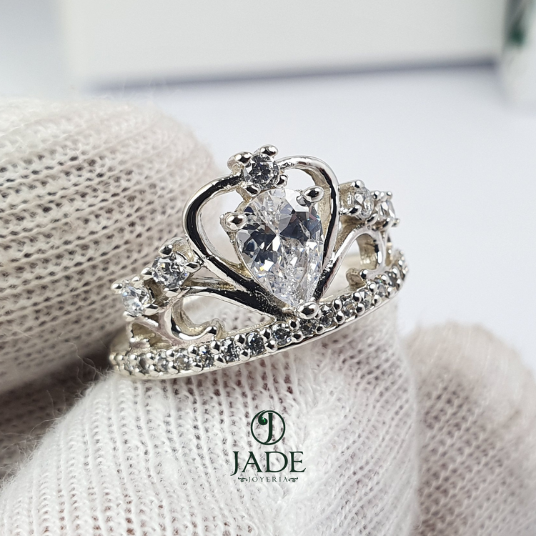 Anillo de corona de princesa en plata fina – Jade18k