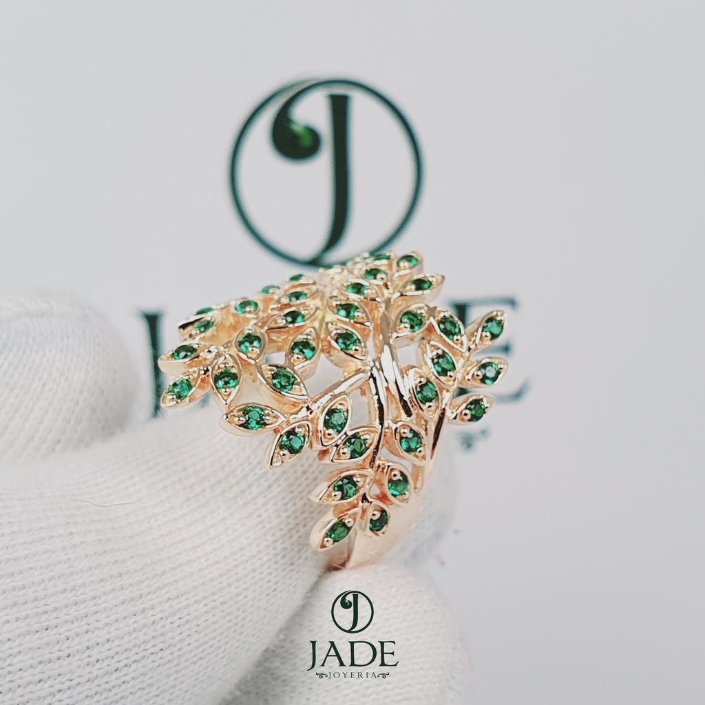 Anillo full hojas piedras verdes