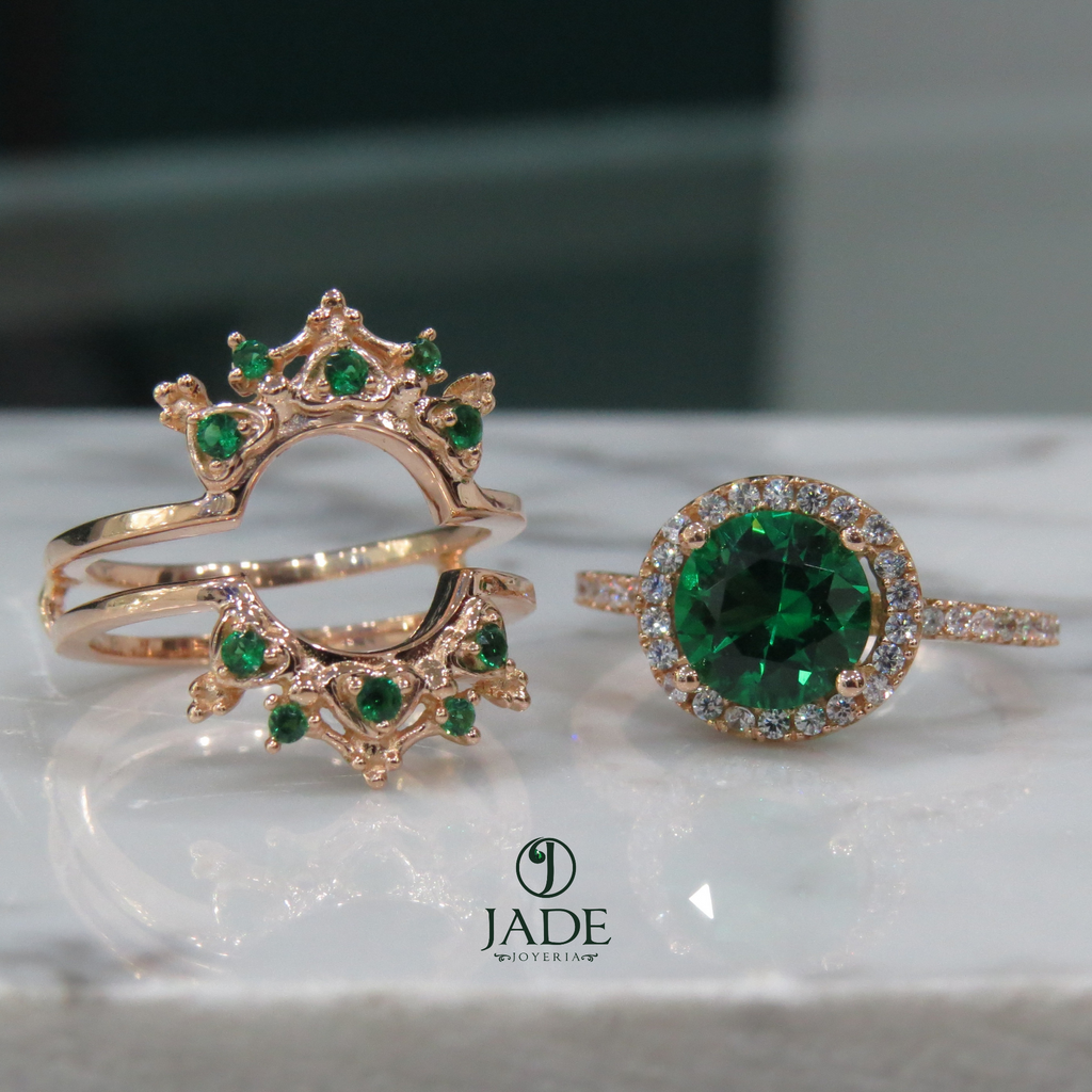 Anillo de 2 piezas con piedra verde y azul