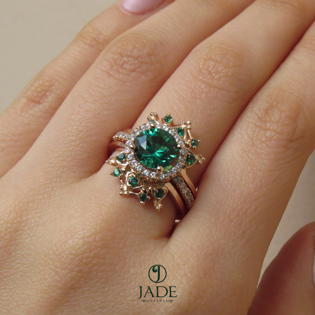 Anillo de 2 piezas con piedra verde y azul