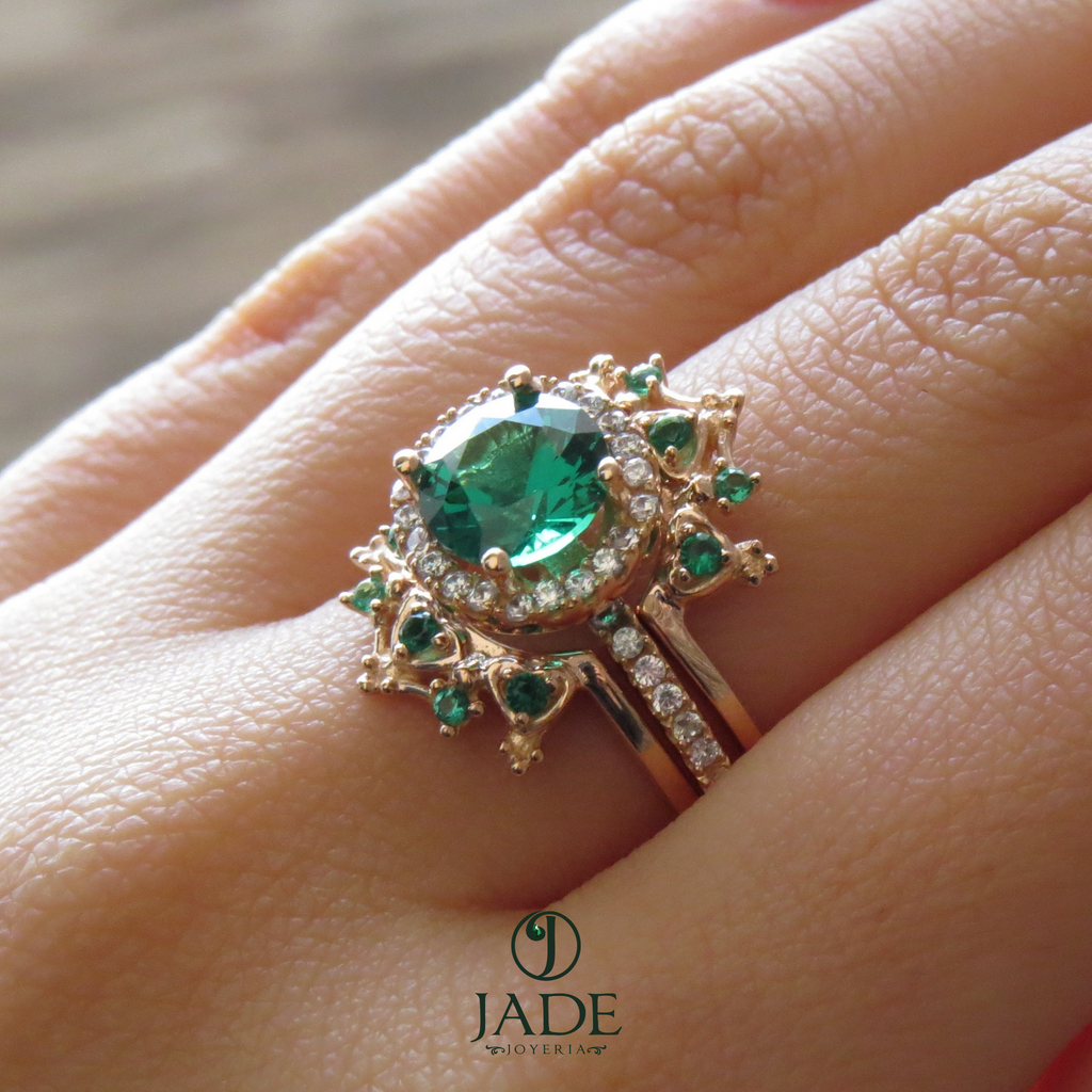 Anillo de 2 piezas con piedra verde y azul