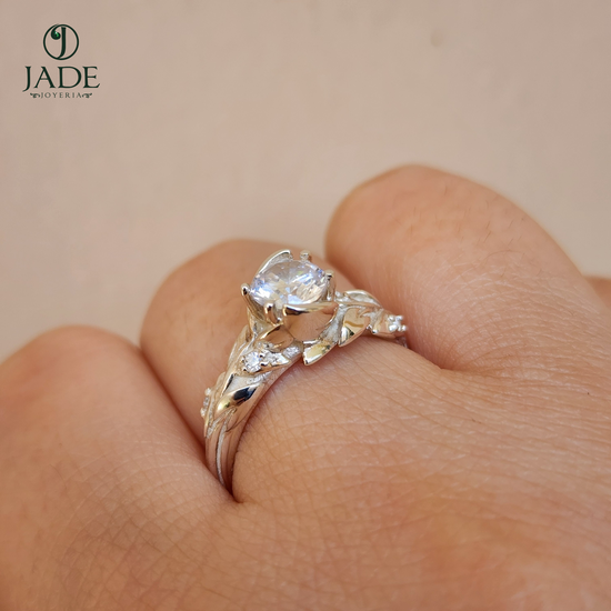 Anillo forma de rosa de Compromiso en plata ley – Jade18k (vista 5)