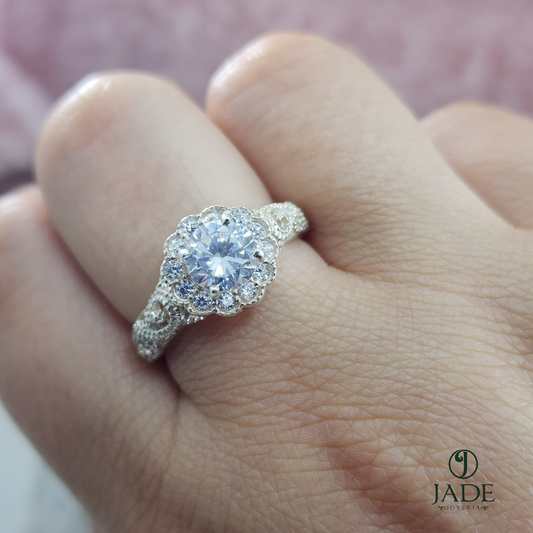 Anillo Flor linsianthus en plata fina – Jade18k (vista 2)