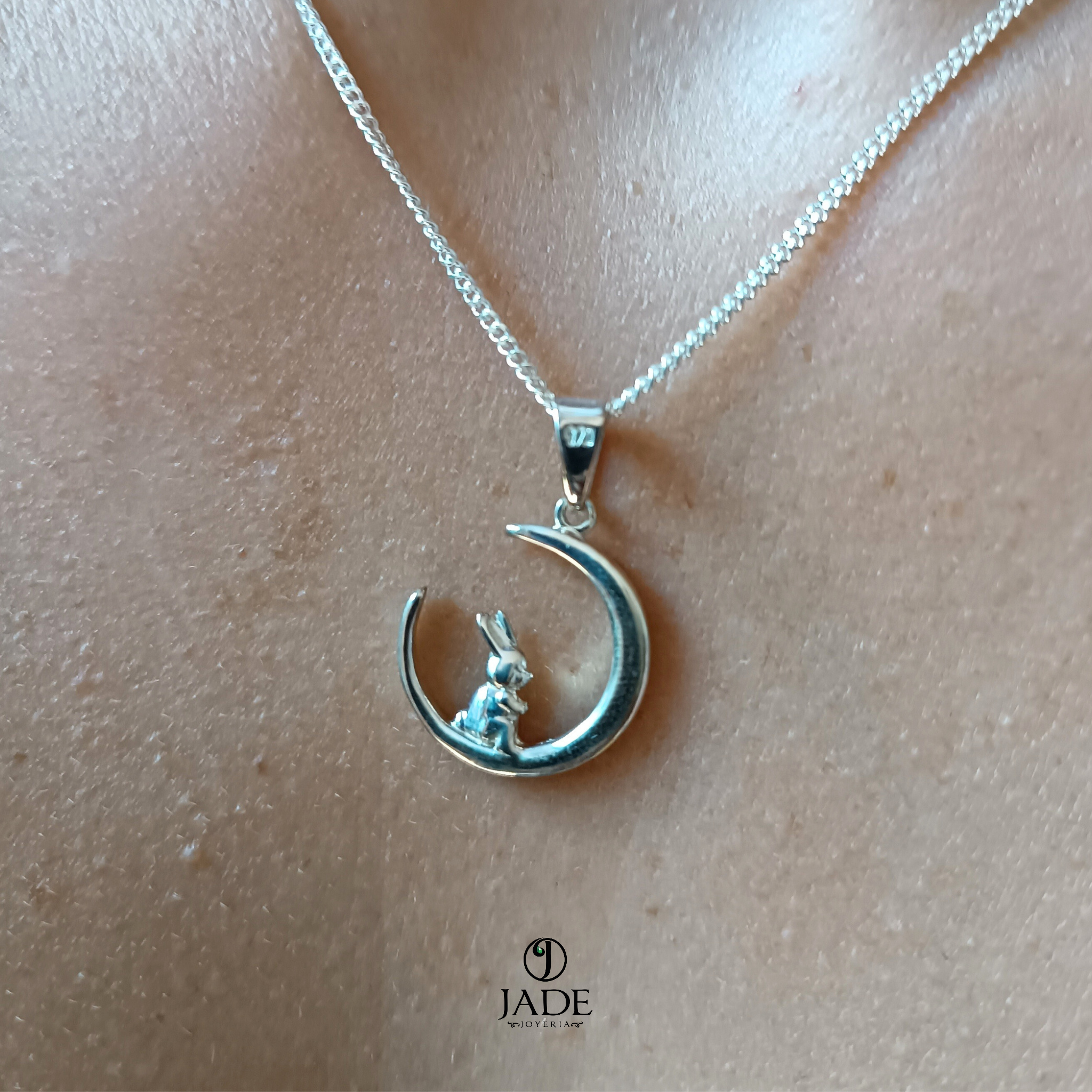 Dije  + cadena Conejo en la Luna en plata