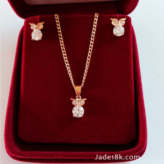 Juego de aretes y collar de Búho en Oro 18k – Jade18k