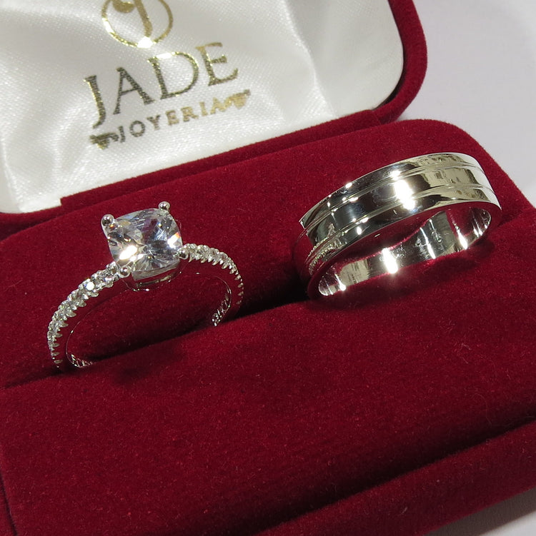 Alianzas AL 027 Sortija y Aro para Ambos en plata – Jade18k (vista 3)