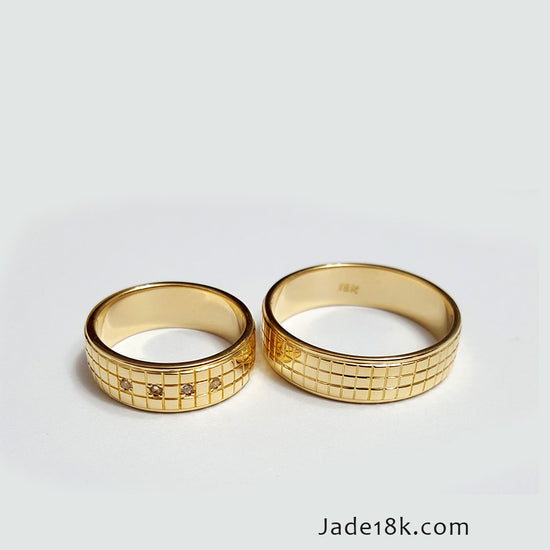 Alianzas aros de boda A1 Ajedrez en oro 18k – Jade18k
