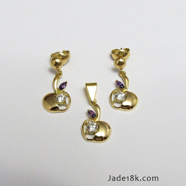 Juego de aretes y dije Manzana en oro 18k – Jade18k