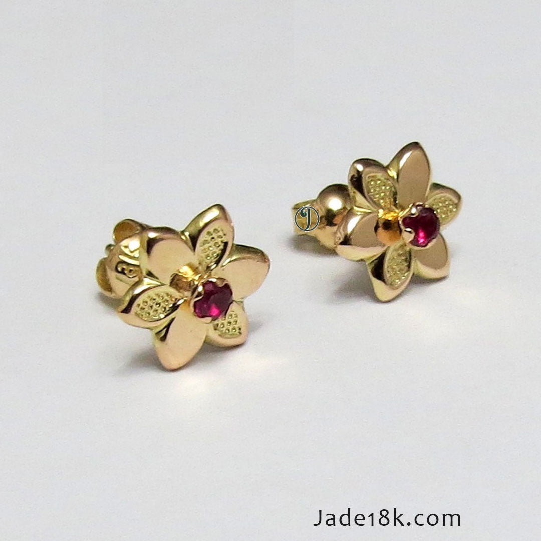 Aretes Flor Love de niña Oro de 18k