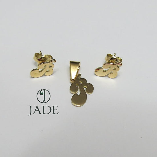 Juego de Aretes y dije de inicial en Oro 18k – Jade18k