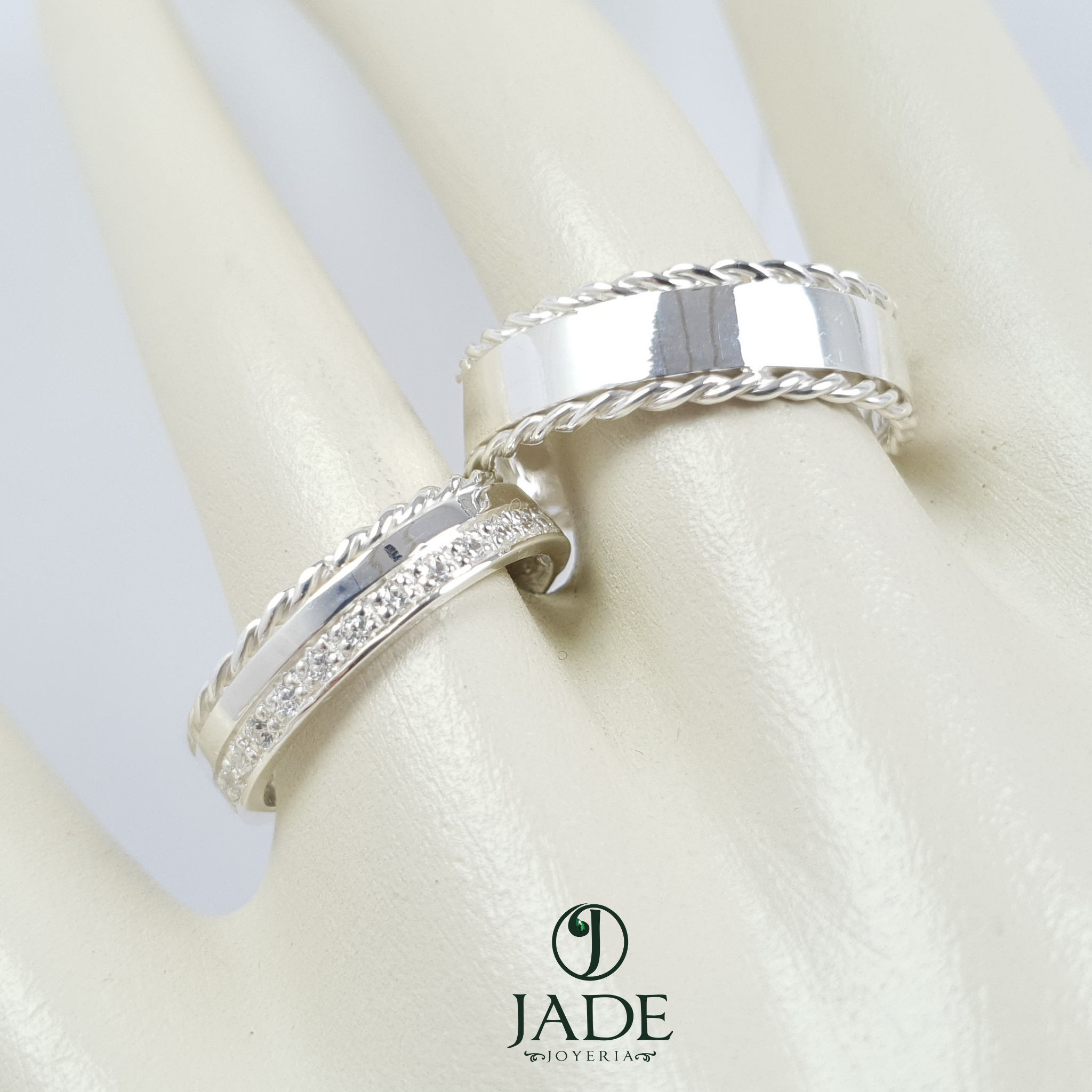 Alianzas trenzadas y con piedras en plata ley