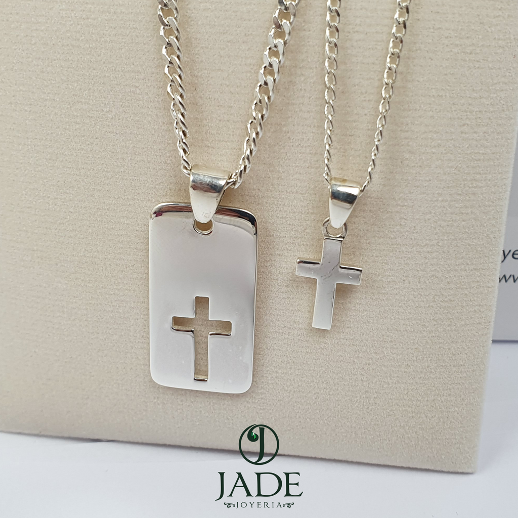Dijes para pareja con dije de cruz en plata ley