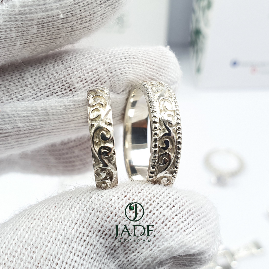 Alianzas estilo vintage en plata ley