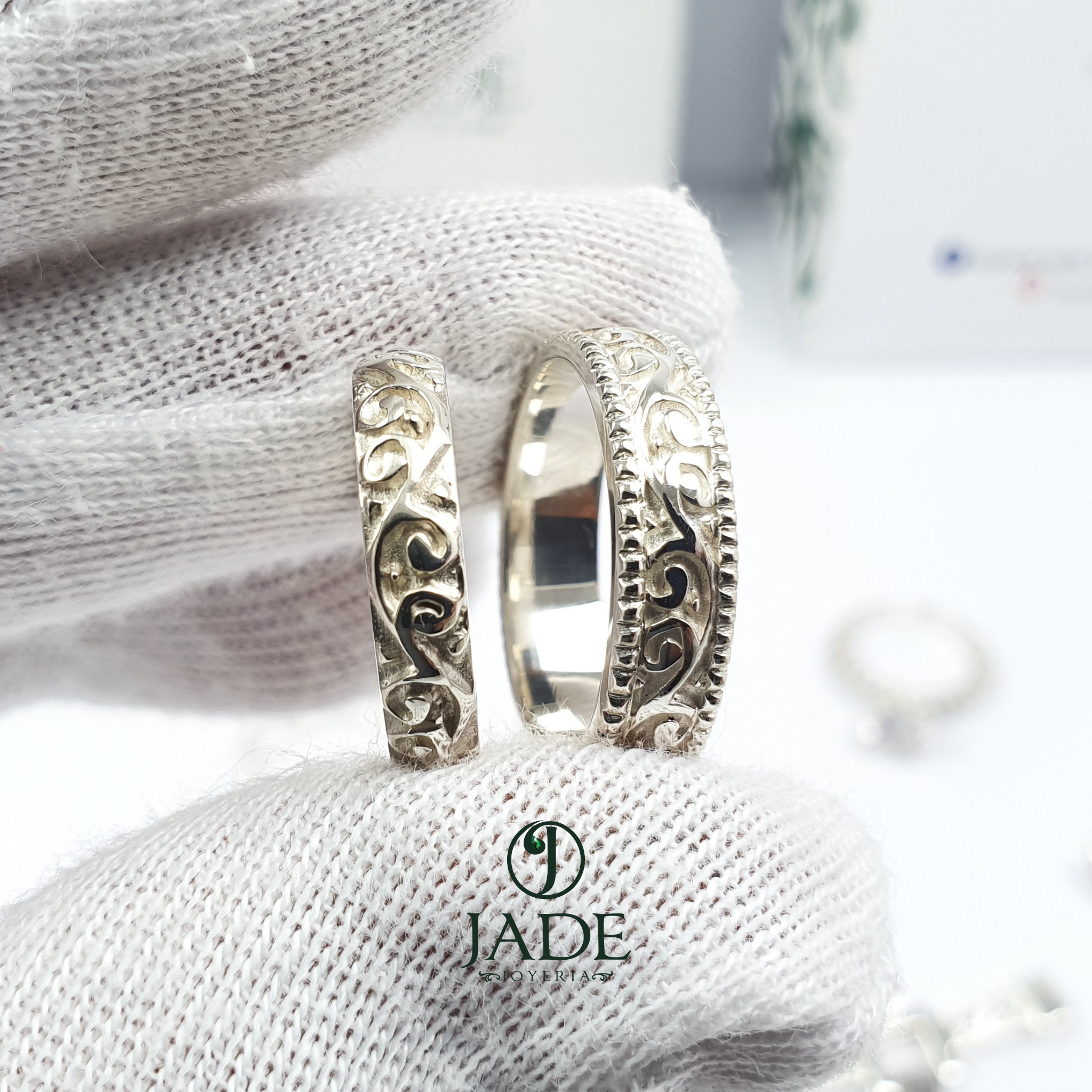 Alianzas estilo vintage en plata ley