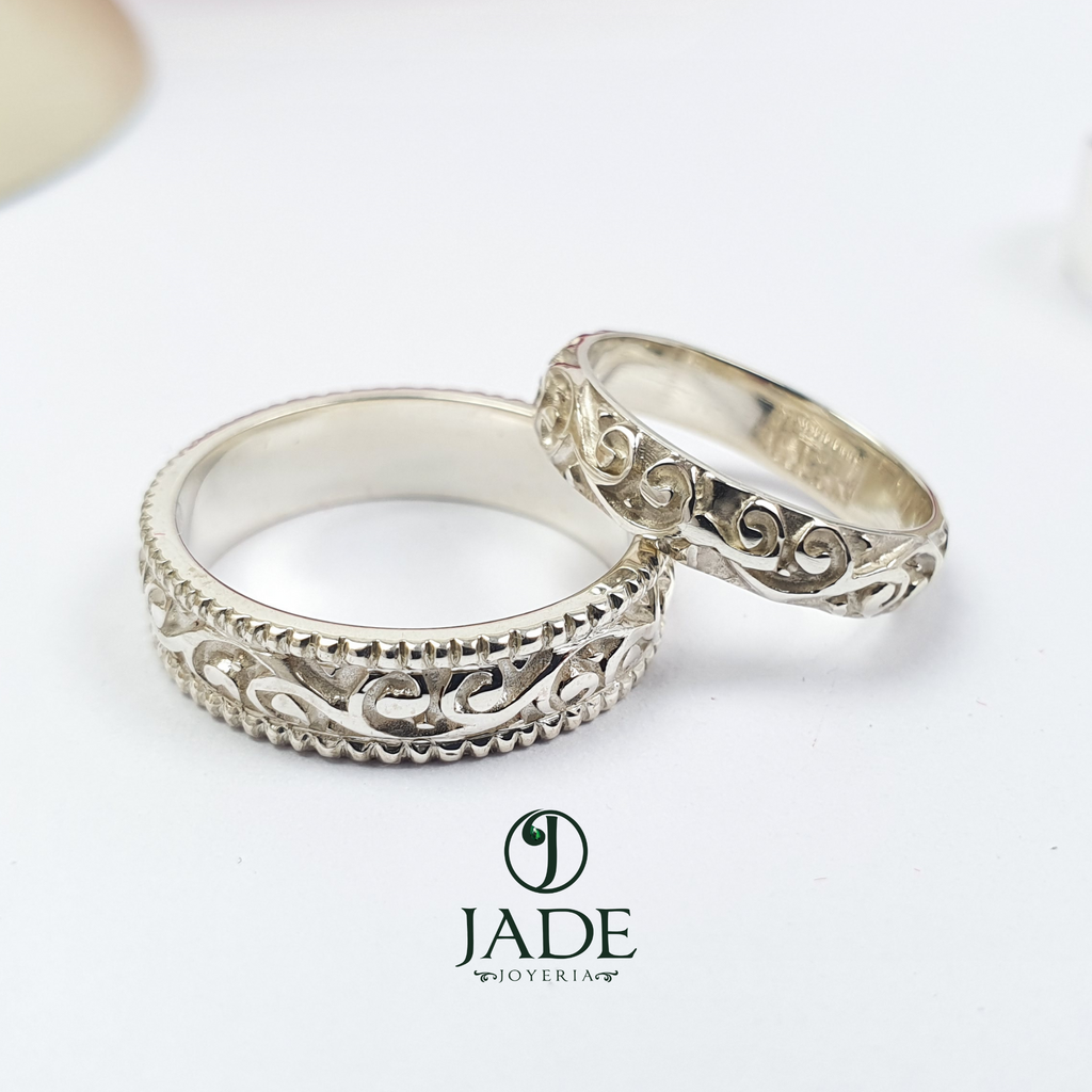 Alianzas estilo vintage en plata ley